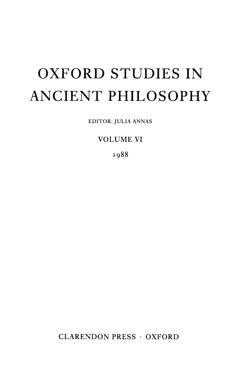 Oxford Studies in Ancient Philosophy - Volume 6