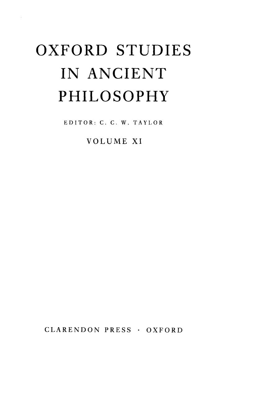 Oxford Studies in Ancient Philosophy - Volume 11