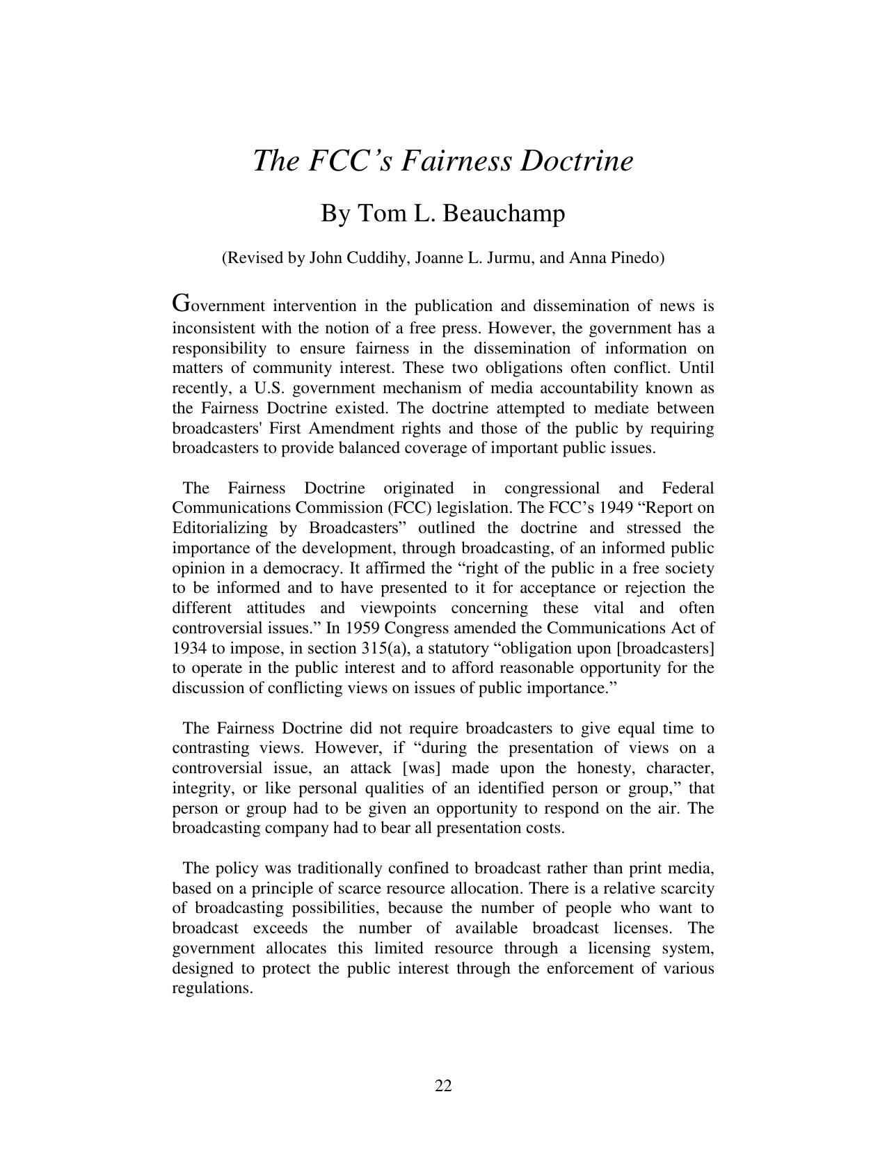 The FCC's Fairness Doctrine