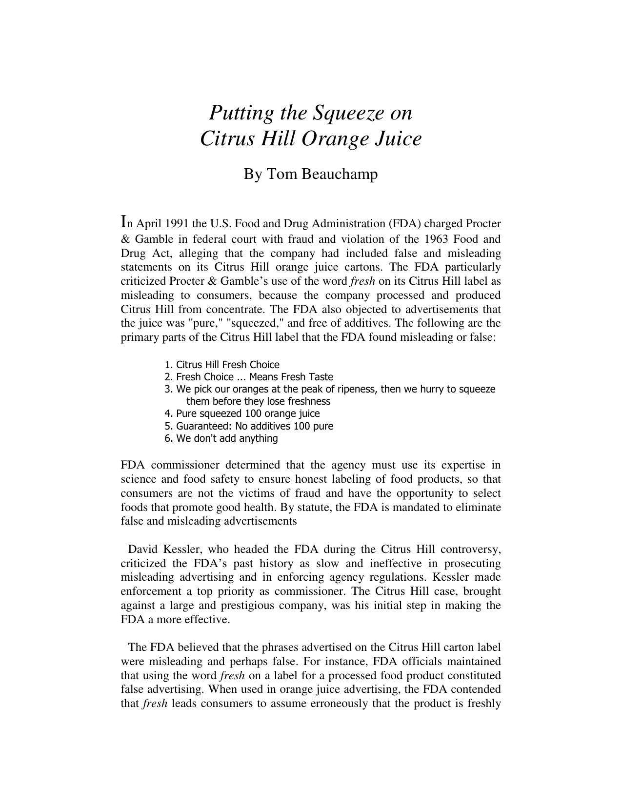 Putting the Squeeze on Citrus Hill Orange Juice