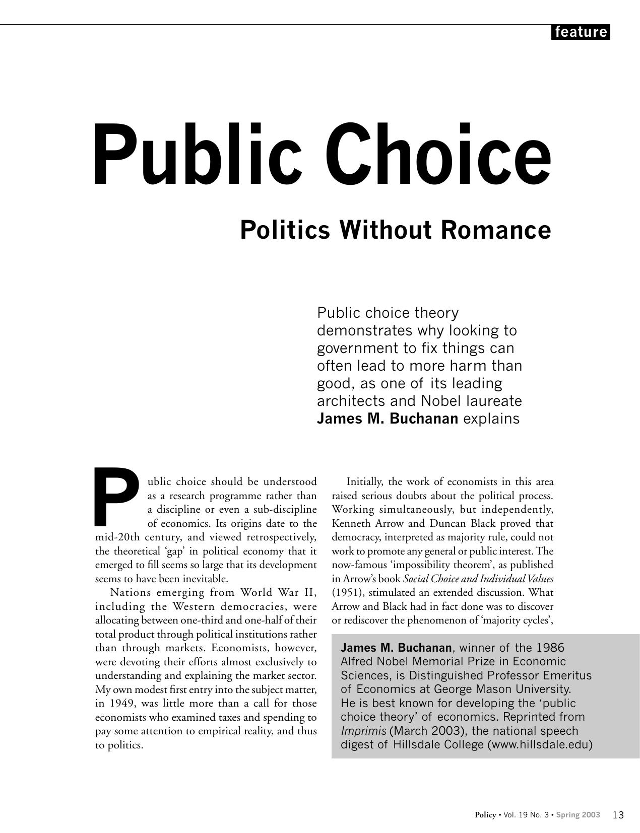 Public Choice - Politics without Romance