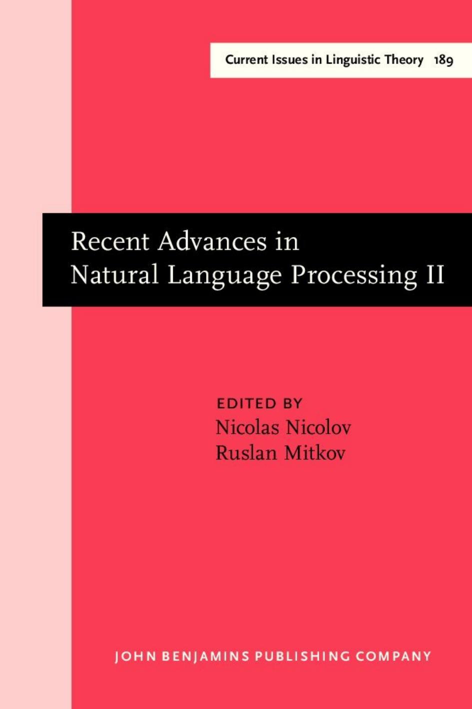 Recent Advances in Natural Language Processing II: Selected Papers From RANLP'97