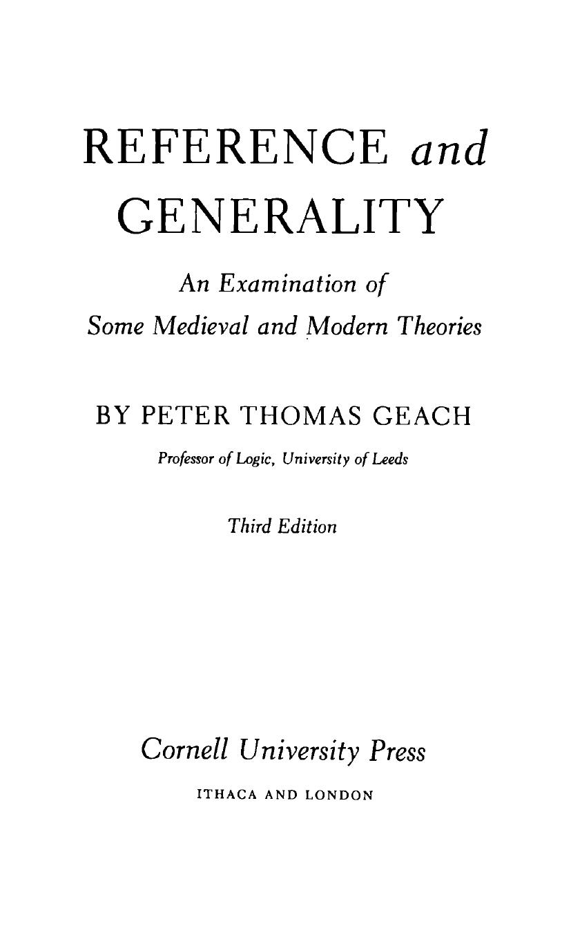 Reference and Generality: An Examination of Some Medieval and Modern Theories