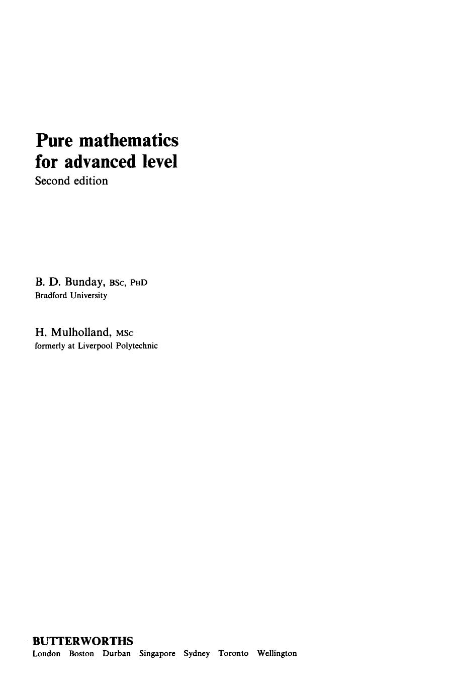 Pure Mathematics for Advanced Level