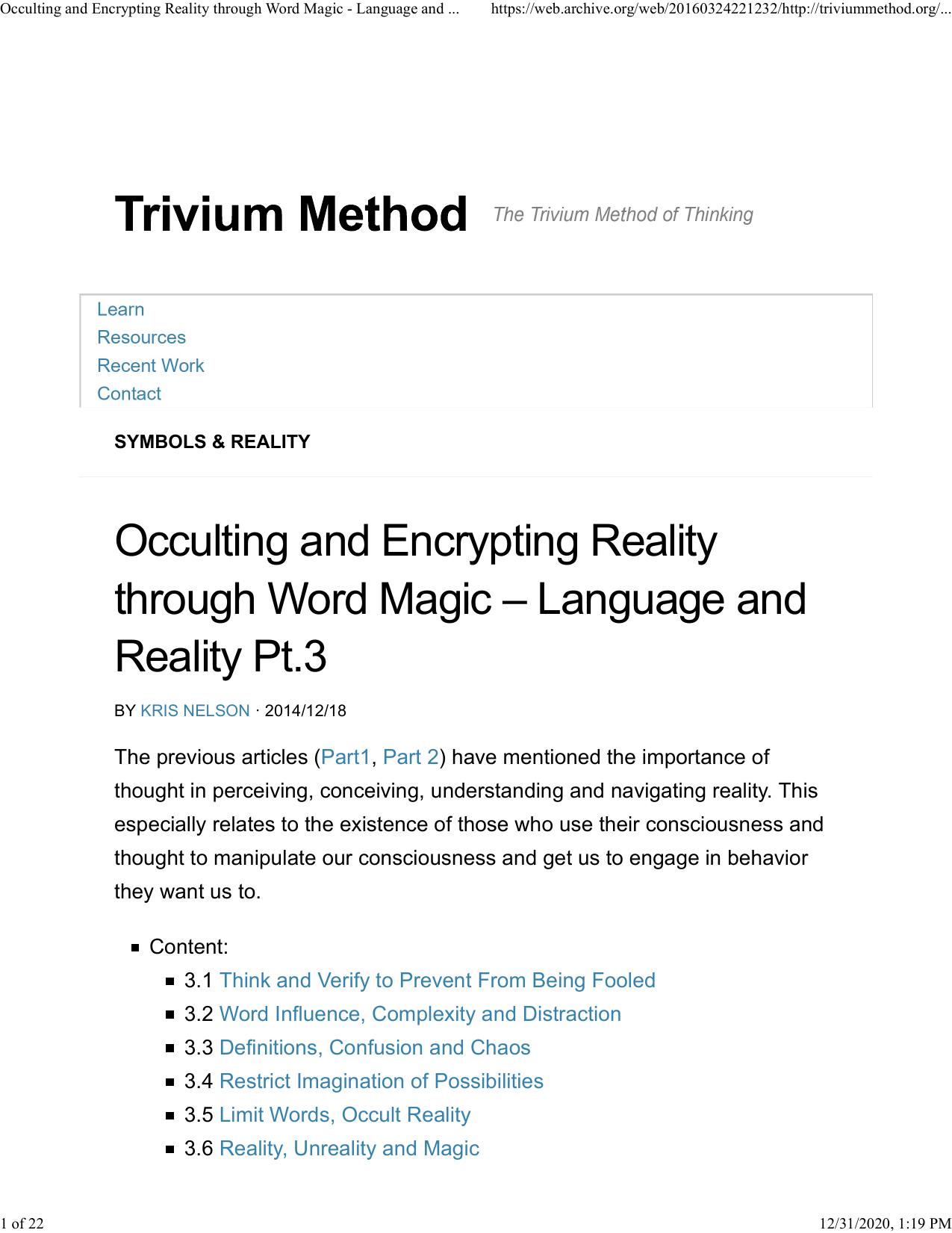 Occulting and Encrypting Reality through Word Magic - Language and Reality Pt.3