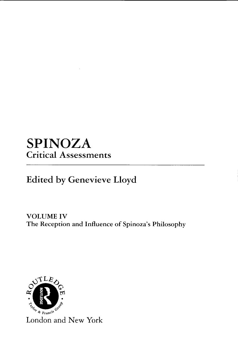 Spinoza: The Reception and Influence of Spinoza's Philosophy