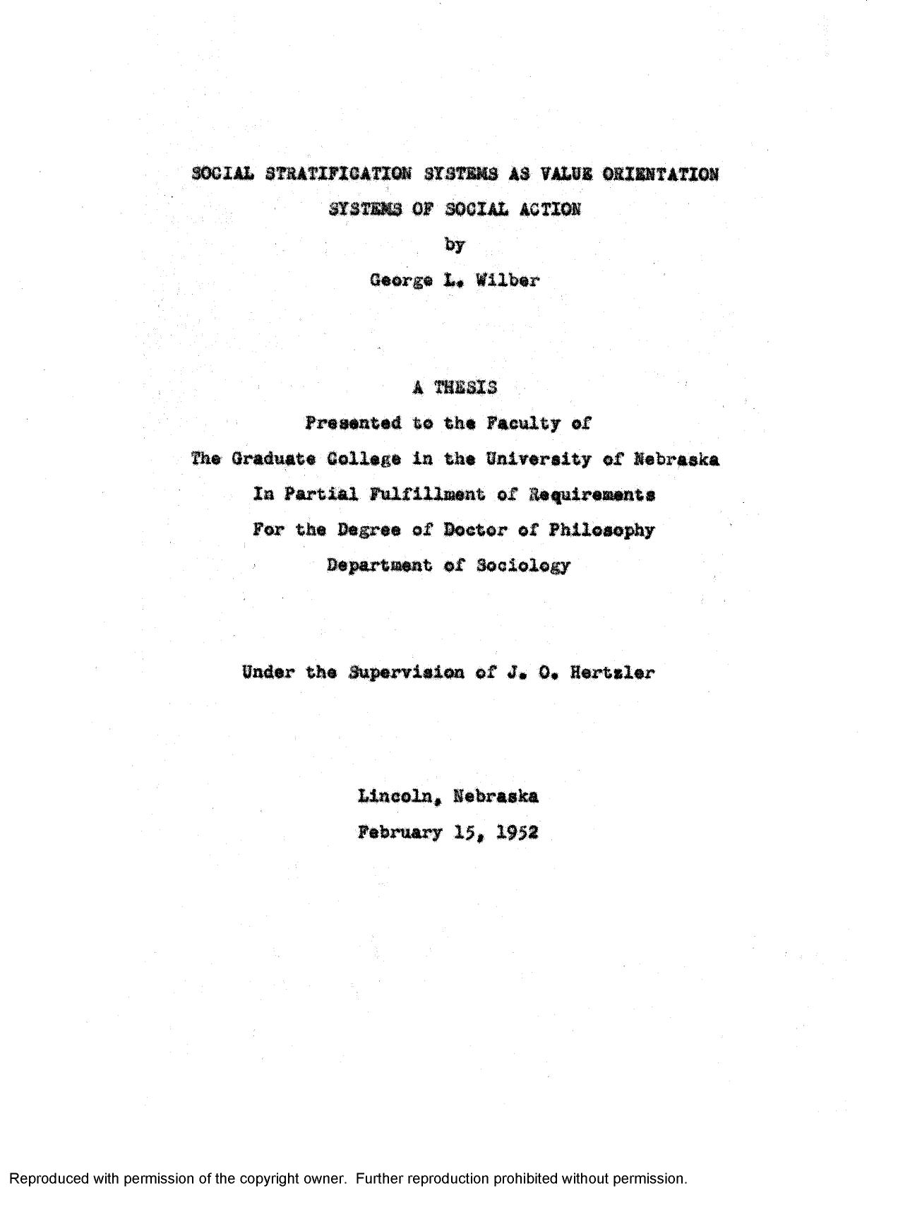 Social stratification systems as value orientation systems of social action - Thesis