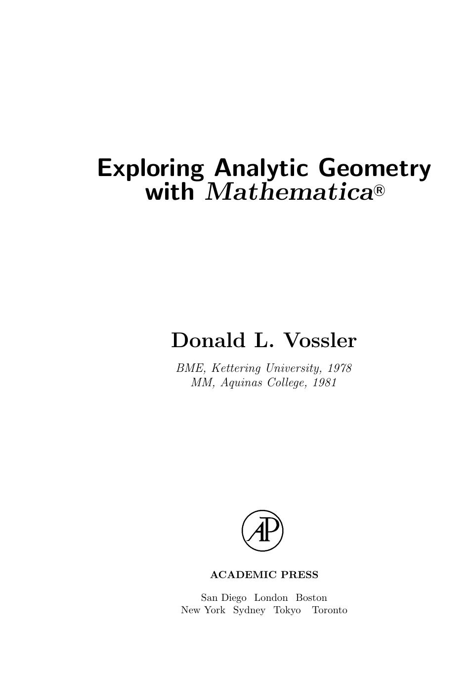 Linear Algebra Exploring Analytic Geometry with Mathematica®