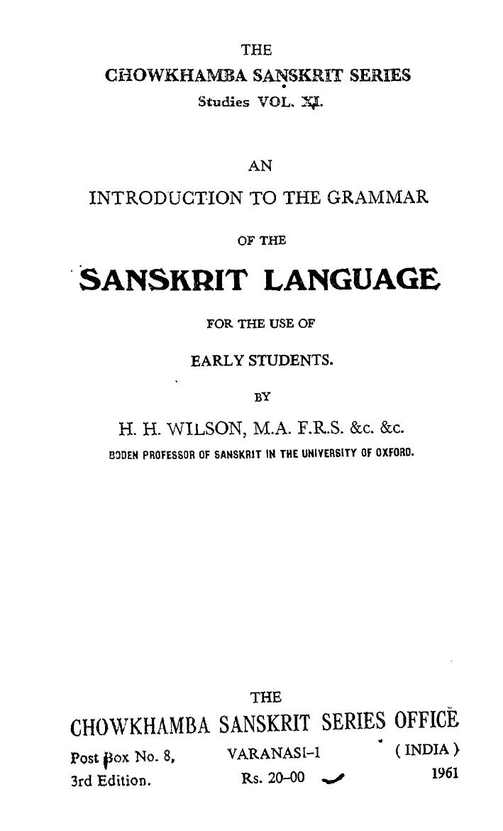 An Introduction to the Grammar of the Sanskrit Language, for the Use of Early Students