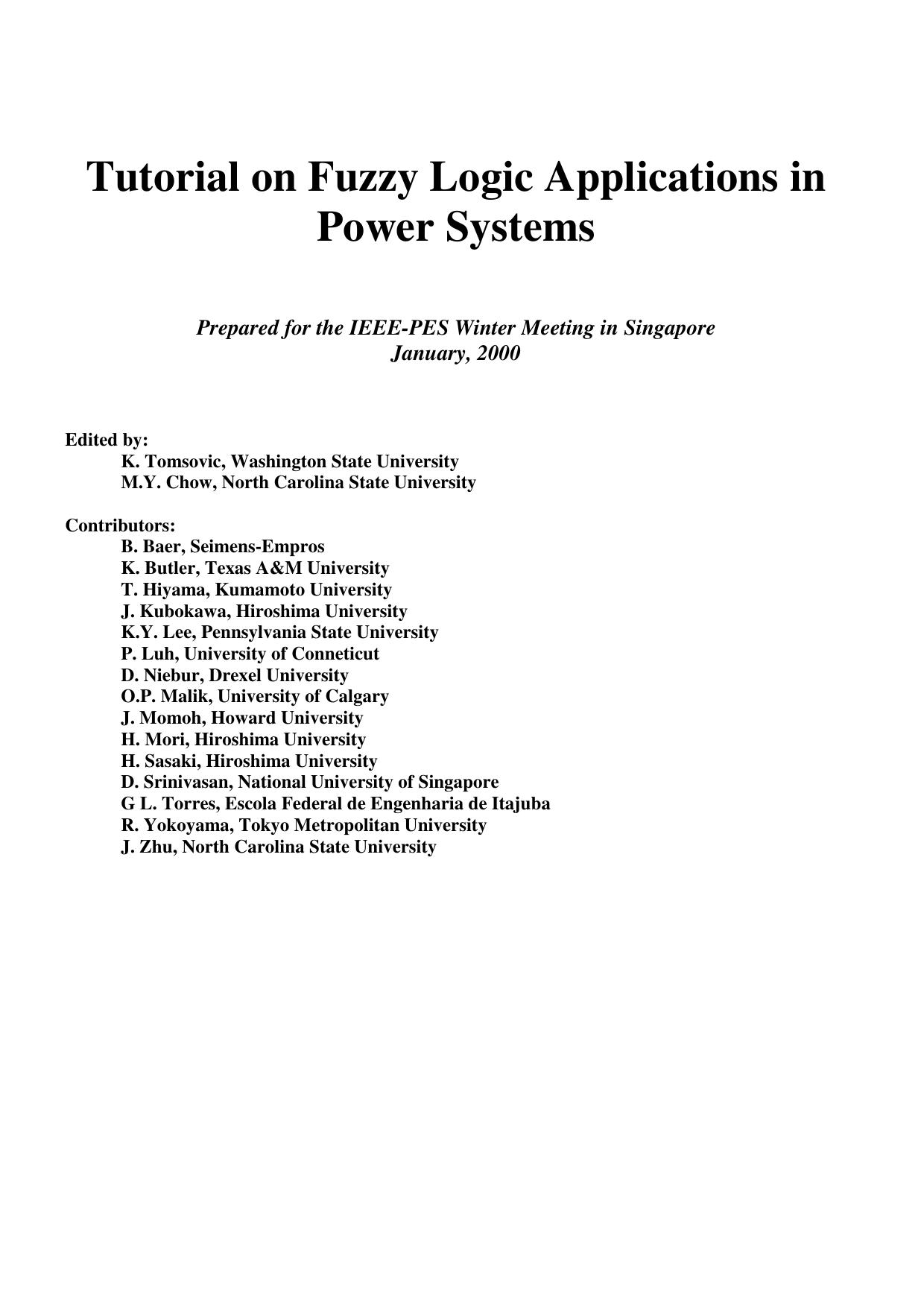 Tutorial on fuzzy logic applications in power systems