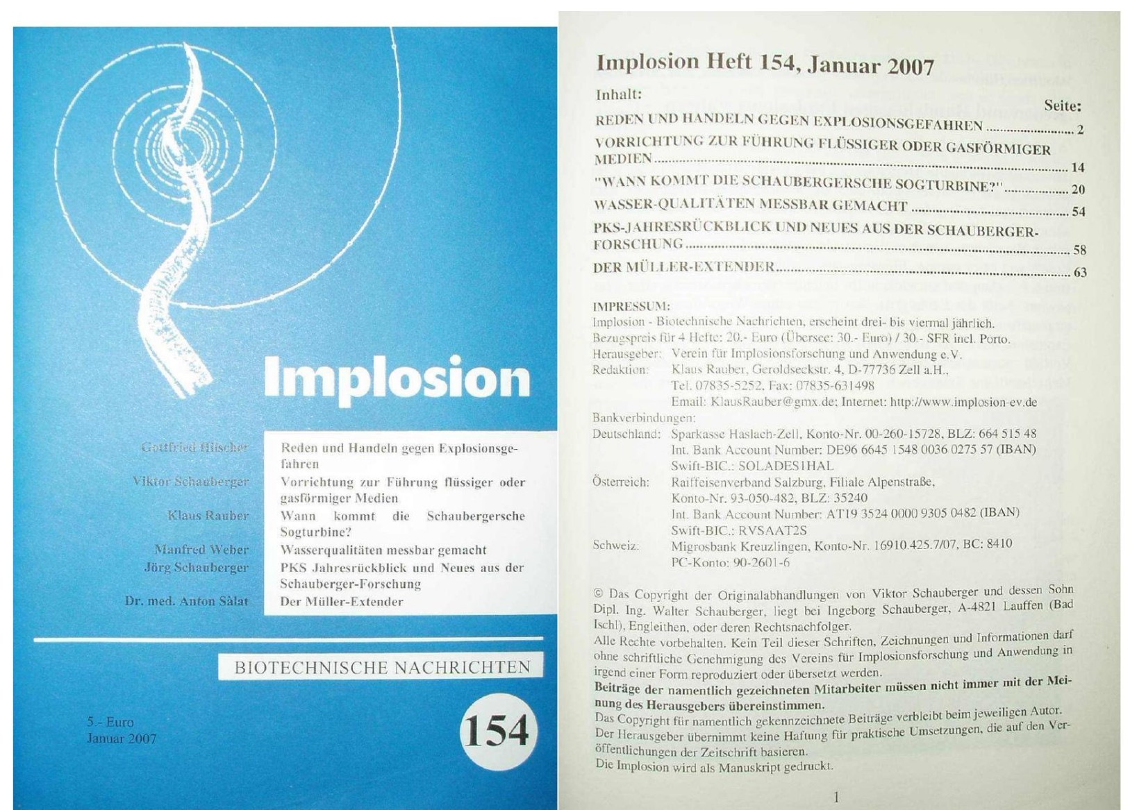 Viktor Schauberger, Implosion, Heft Nr 154