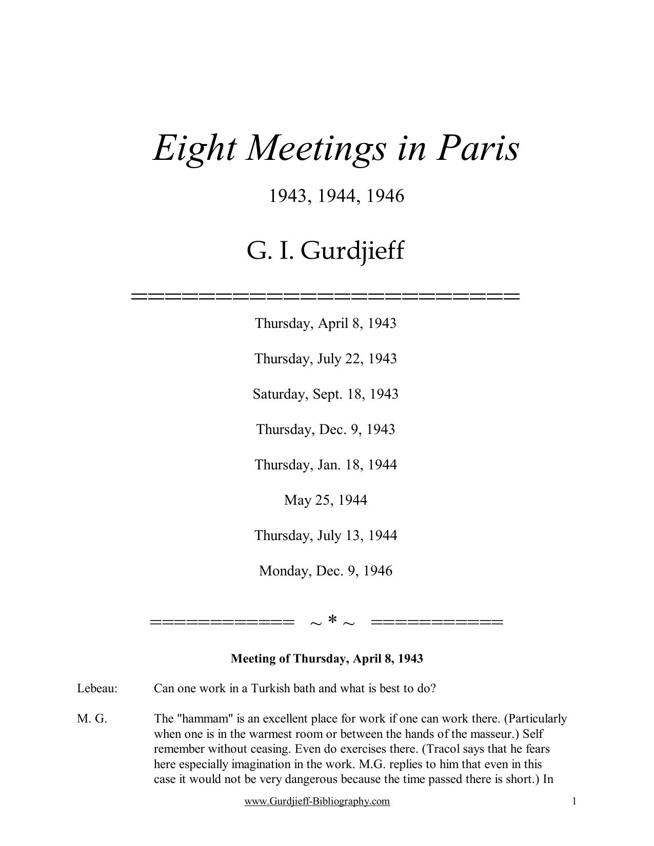 Eight Meetings in Paris