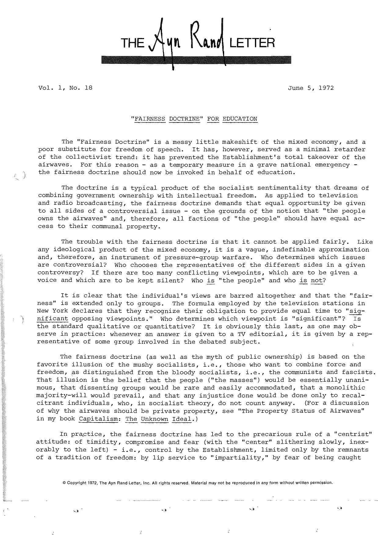 The Ayn Rand Letter (June to November 1972)