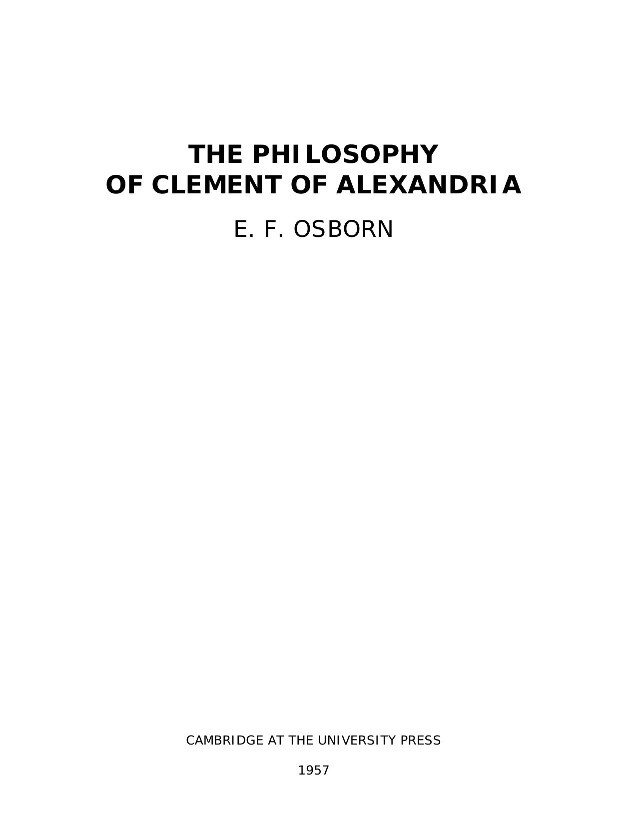 The Philosophy of Clement of Alexandria