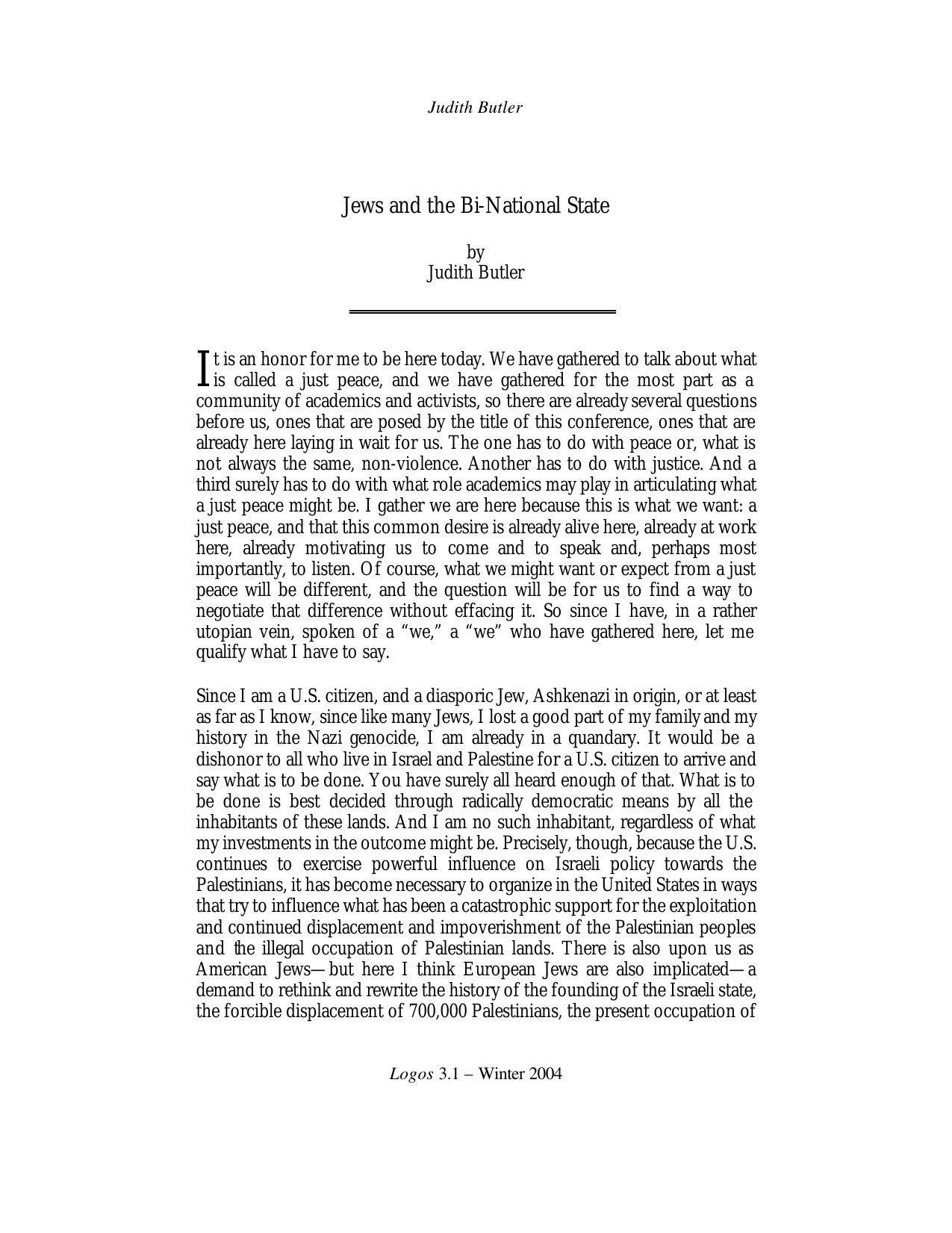 Jews and the Bi-National State [Essay]