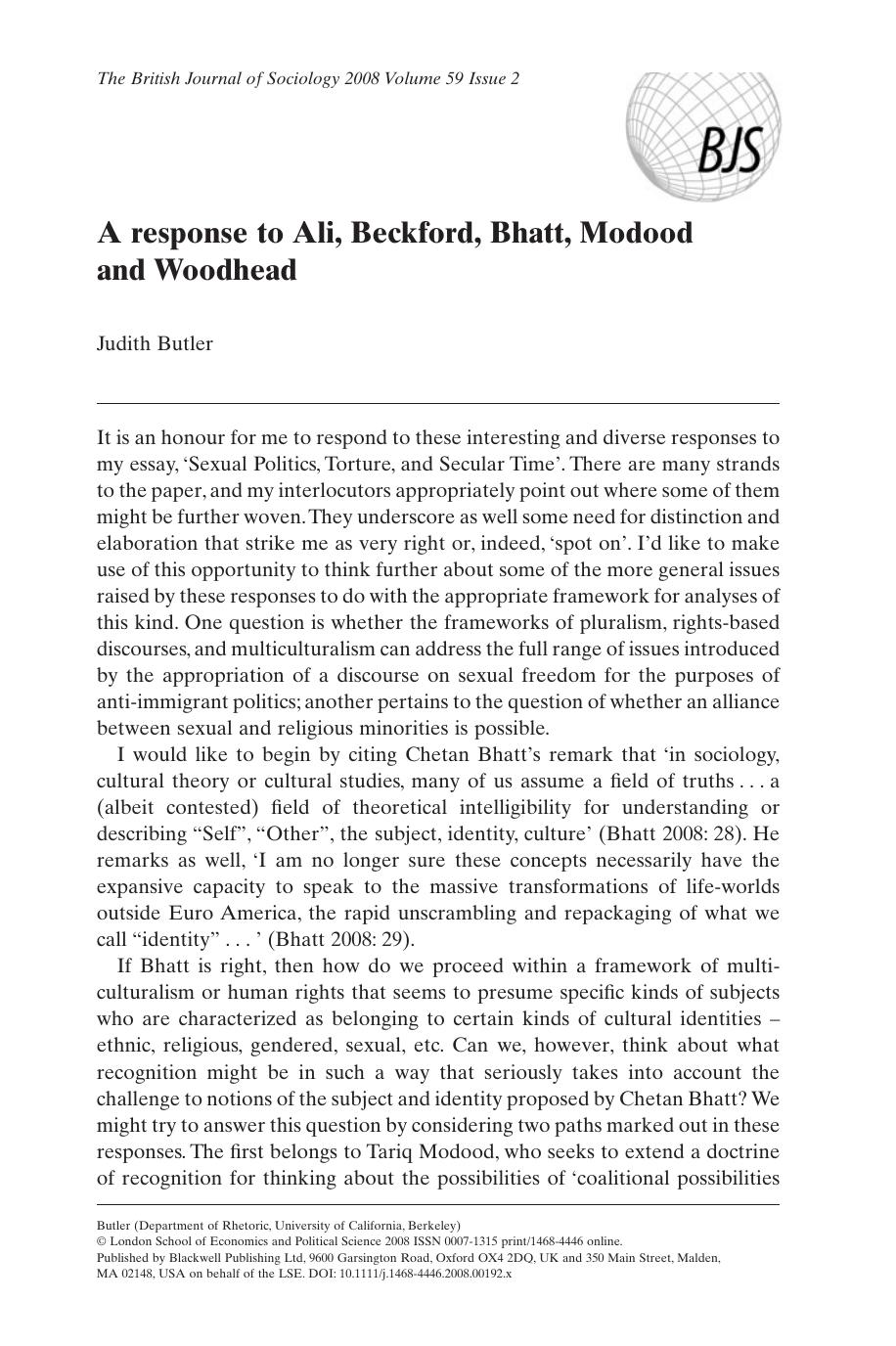 A response to Ali, Beckford, Bhatt, Modood  and Woodhead [Essay]