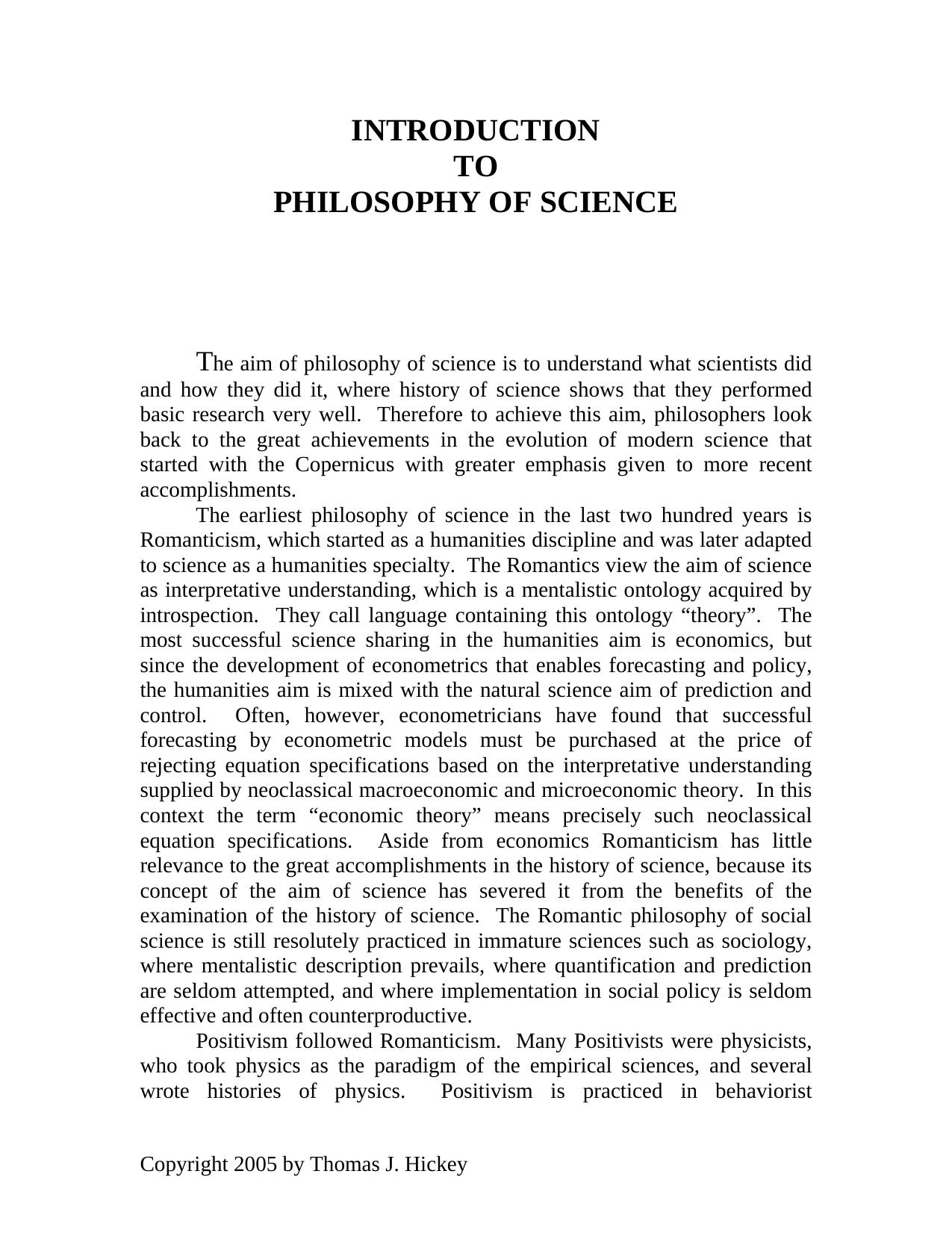 Introduction to Philosophy of Science