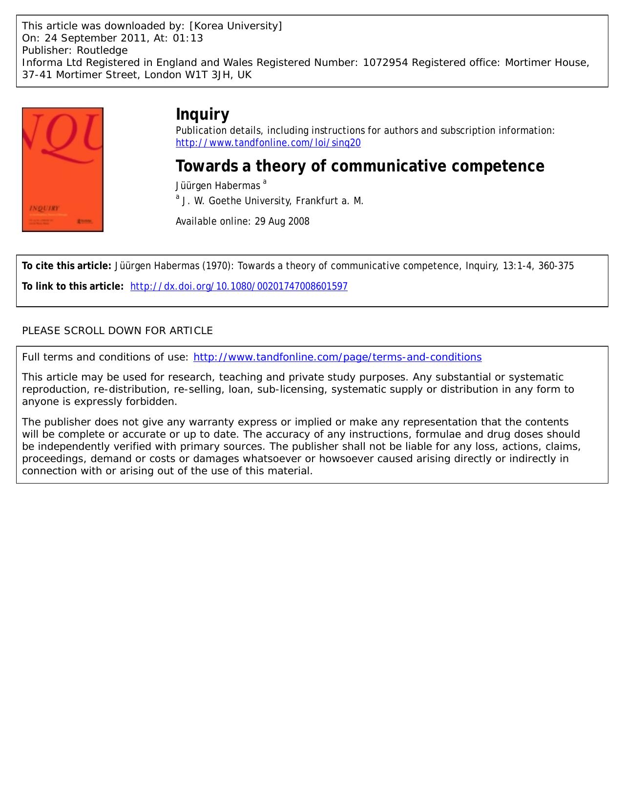 Towards a theory of communicative competence