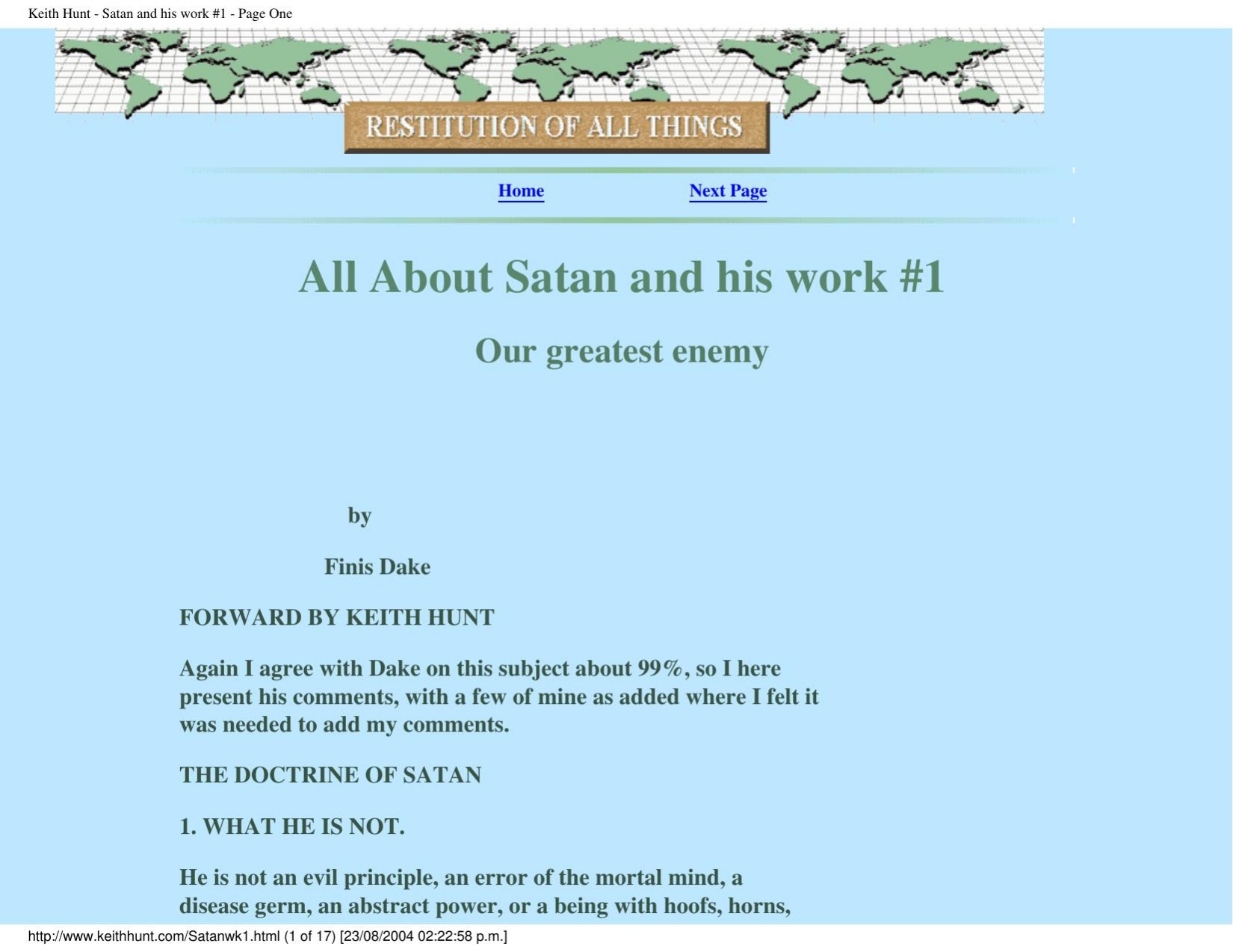Keith Hunt - Satan and his work