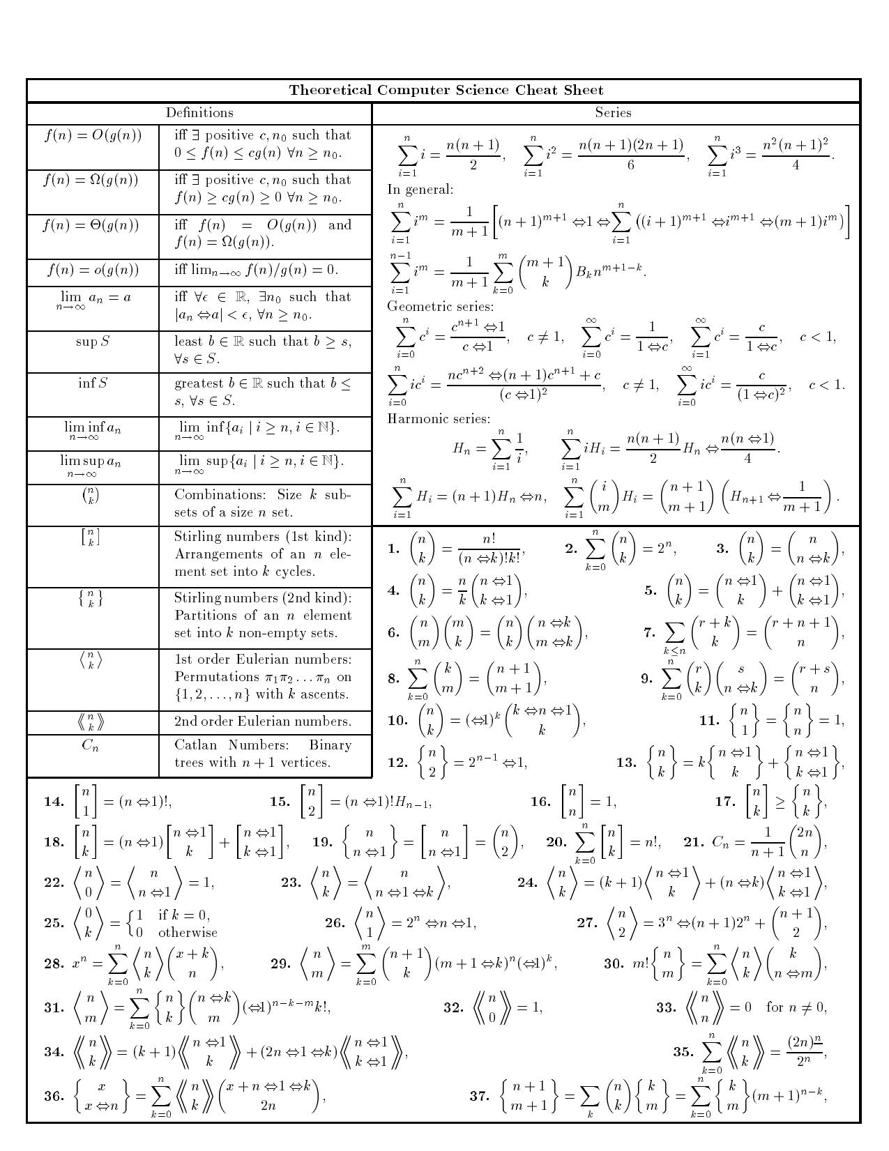 Theoretical Computer Science Cheat Sheet