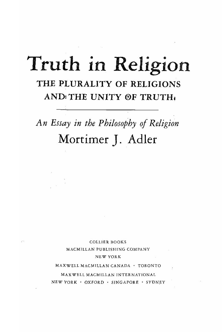 Truth in Religion - The Plurality of Religions and the Unity of Truth