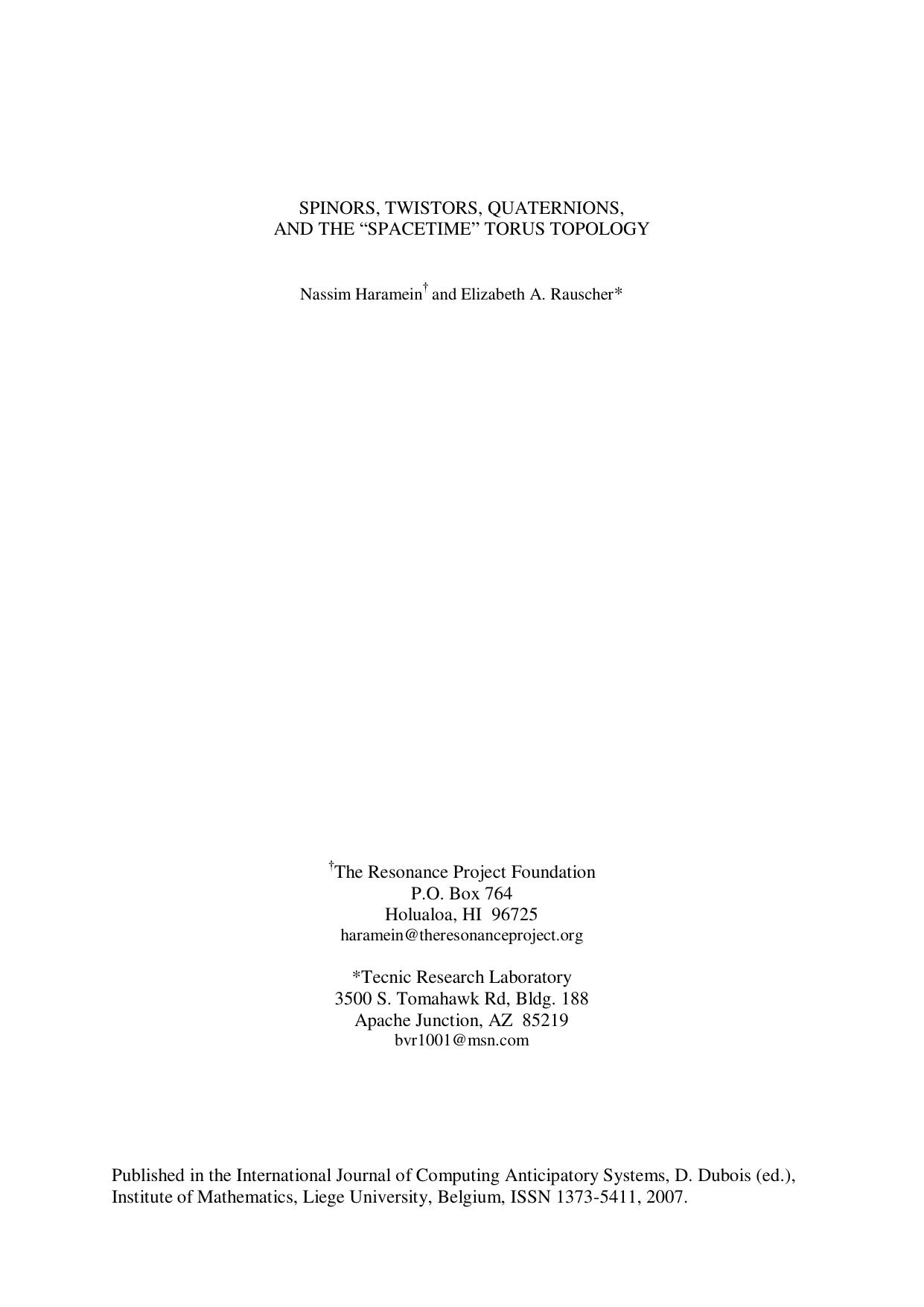 Spinors, Twistors, Quaternions, and the “Spacetime” Torus Topology