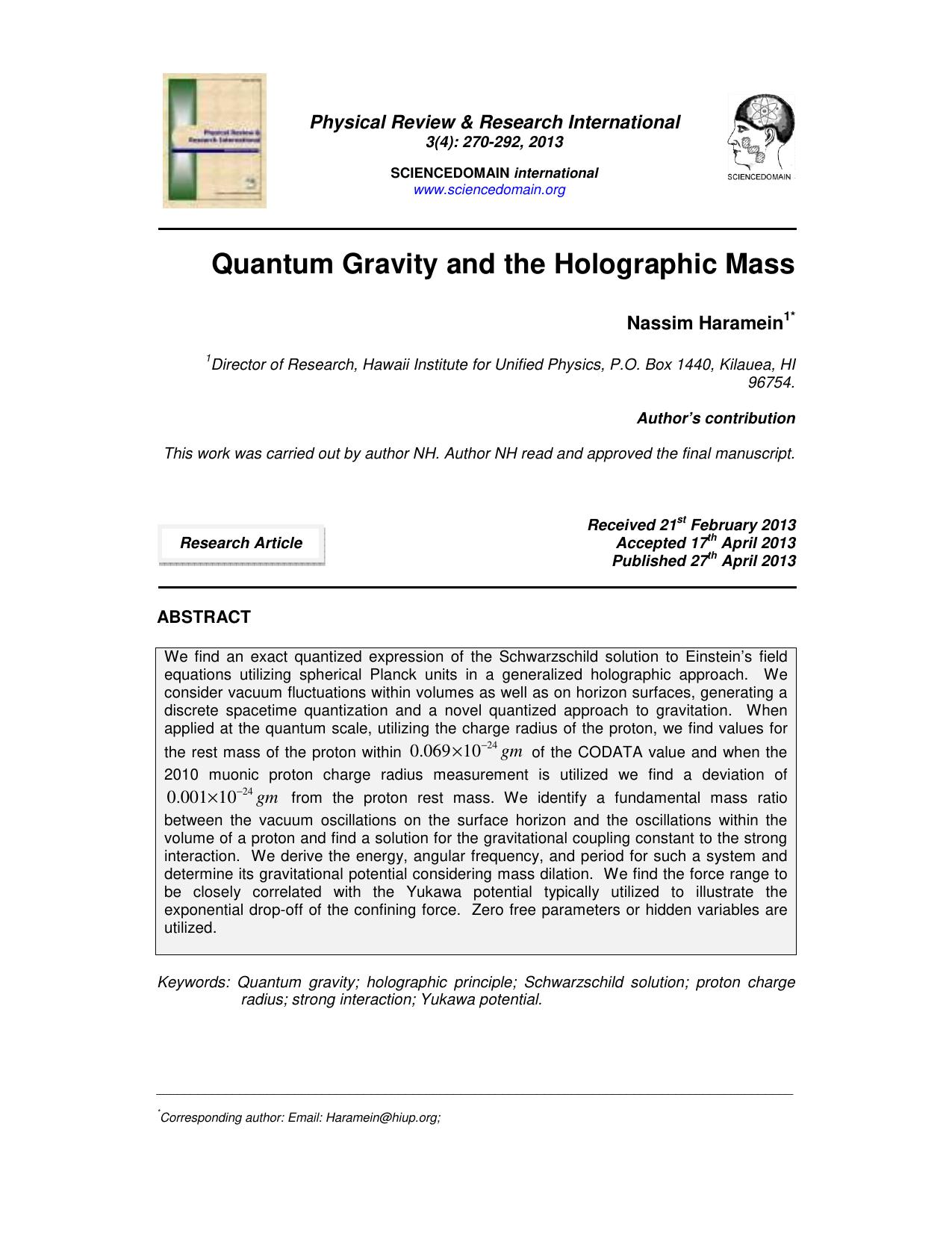 Quantum Gravity and the Holographic Mass - Paper