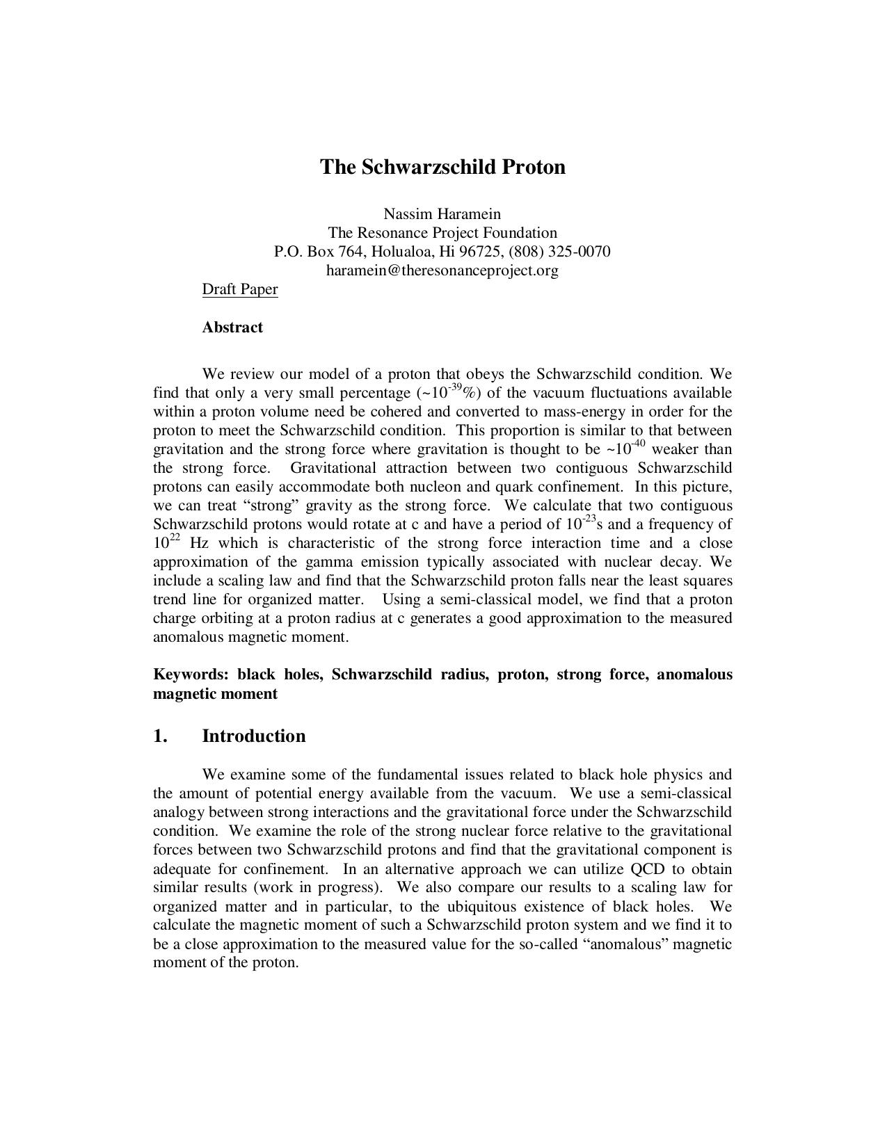The Schwarzschild Proton - Paper