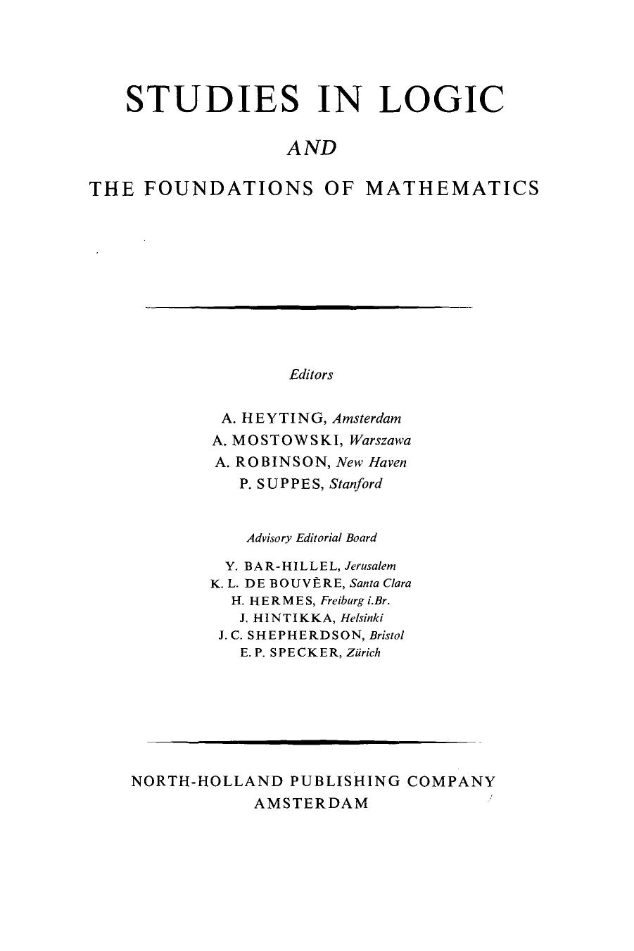 Studies in Logic and the Foundations of Mathematics