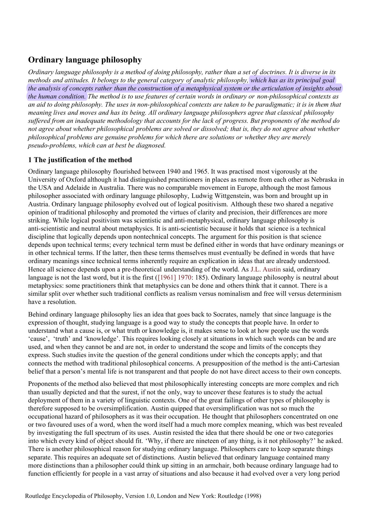 Ordinary Language Philosophy - Essay