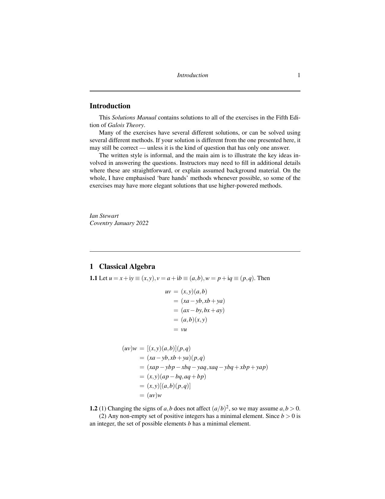 Galois Theory, Fifth Edition [5th Ed] (Instructor Solution Manual, Solutions) (Ian Stewart)9781032101583
