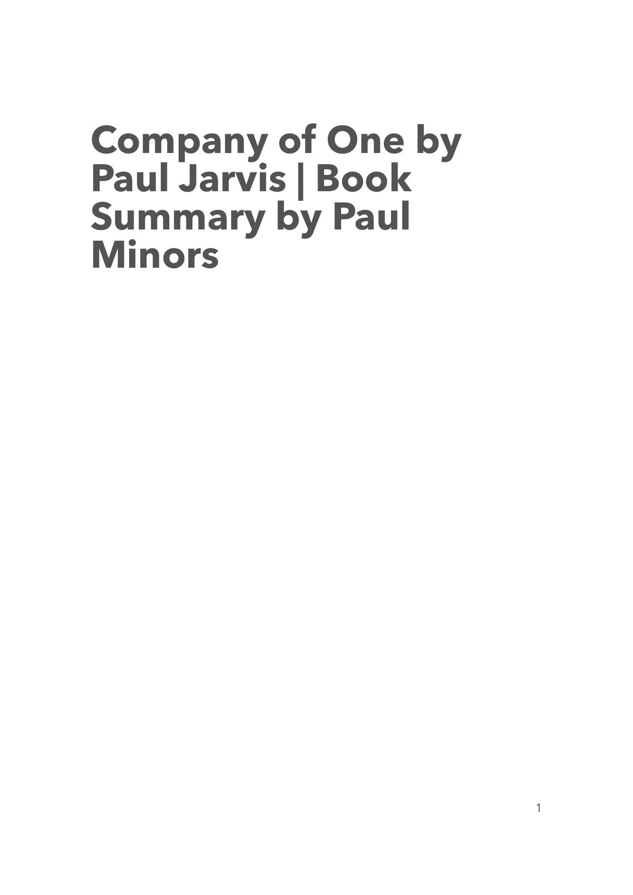Company of One (Paul Jarvis) Book Summary