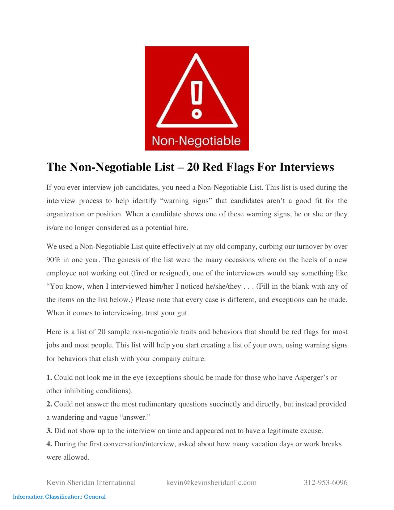 The Non-Negotiable List – 20 Red Flags For Interviews