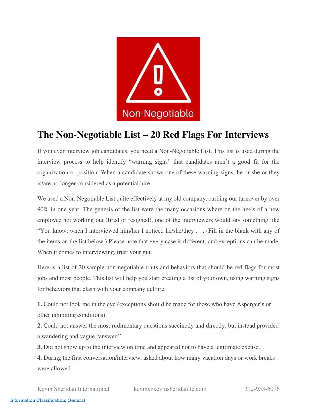 The Non-Negotiable List – 20 Red Flags For Interviews
