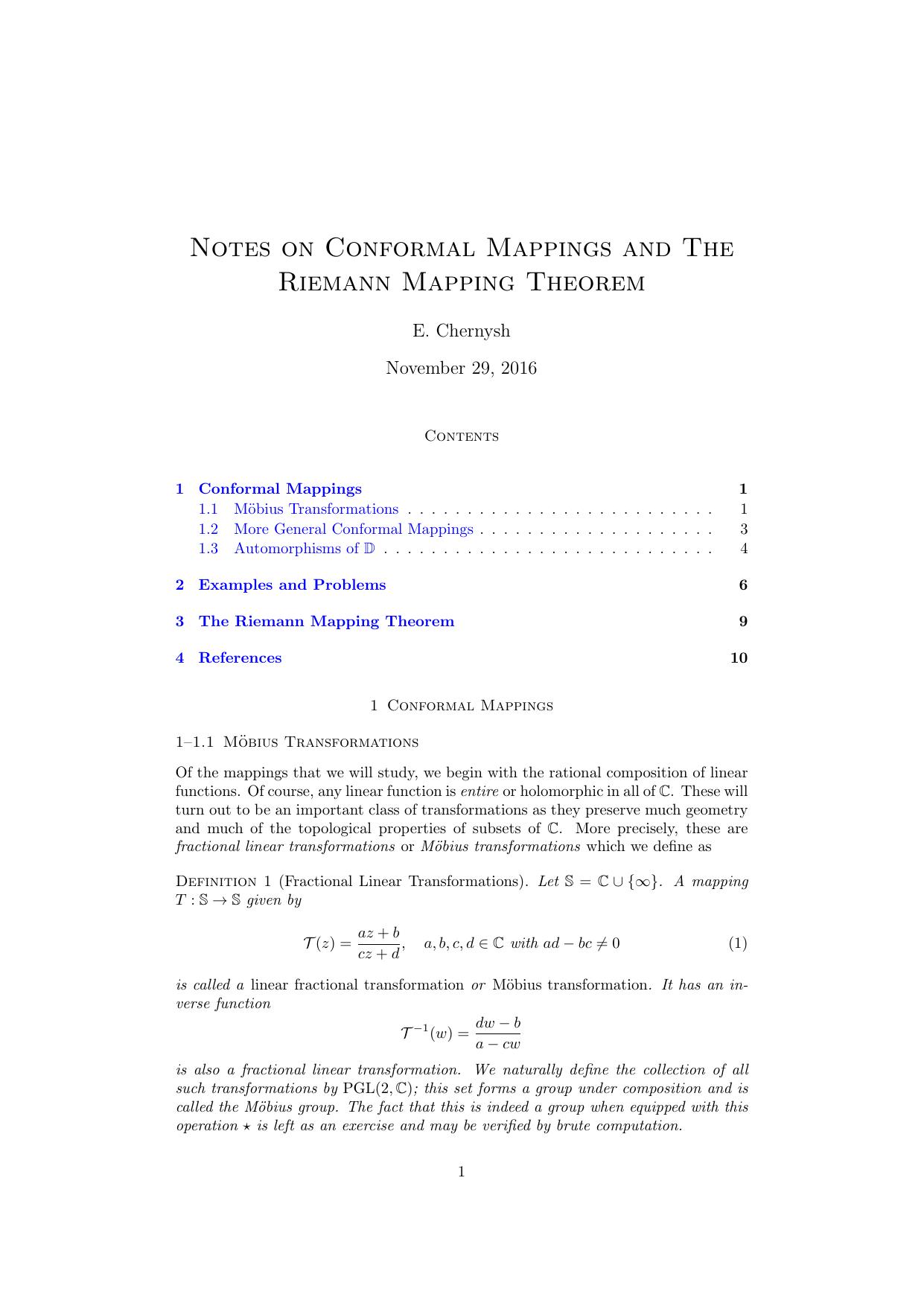 Notes on Conformal Mappings and the Riemann Mapping Theorem