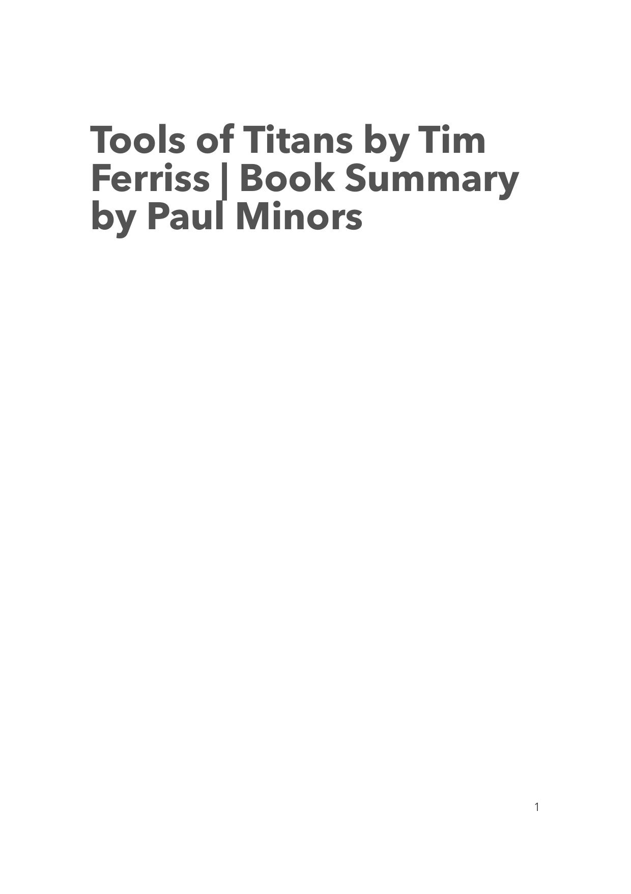 Tools of Titans (Tim Ferriss) Book Summary