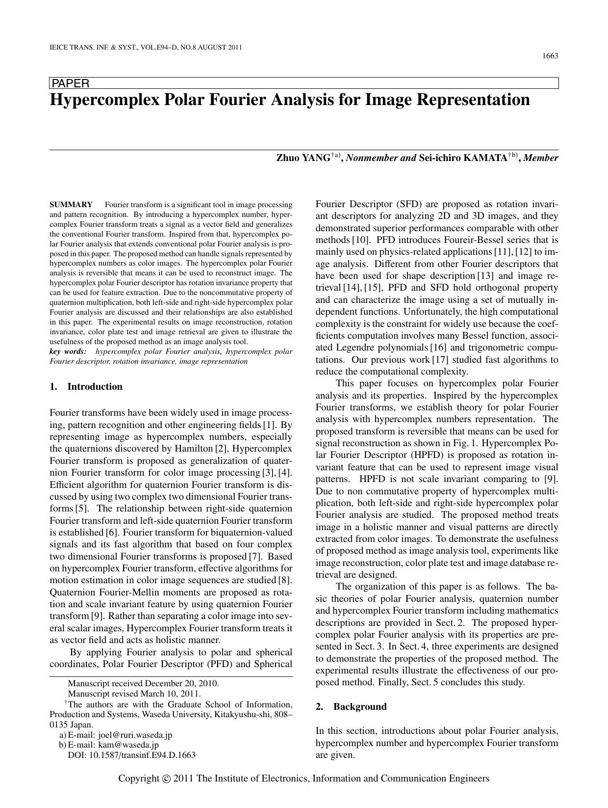 Hypercomplex Polar Fourier Analysis - Paper