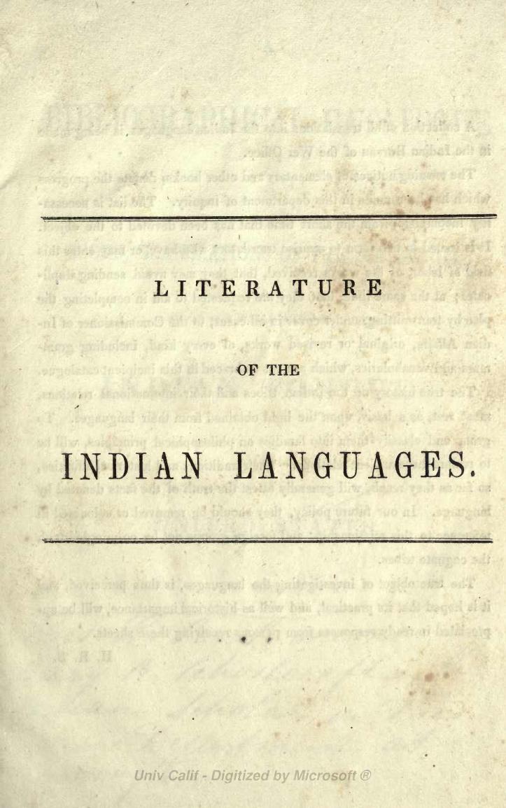 Literature of the Indian Languages