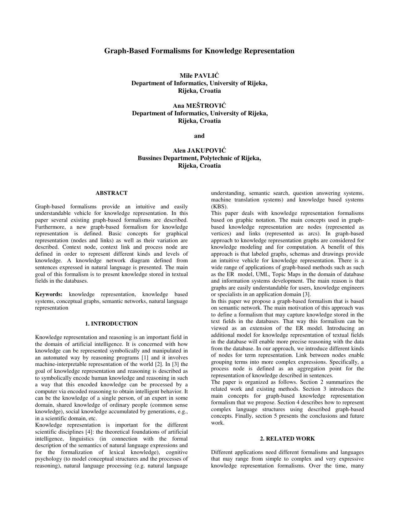 Graph Based Formalisms for Knowledge Representation - Paper