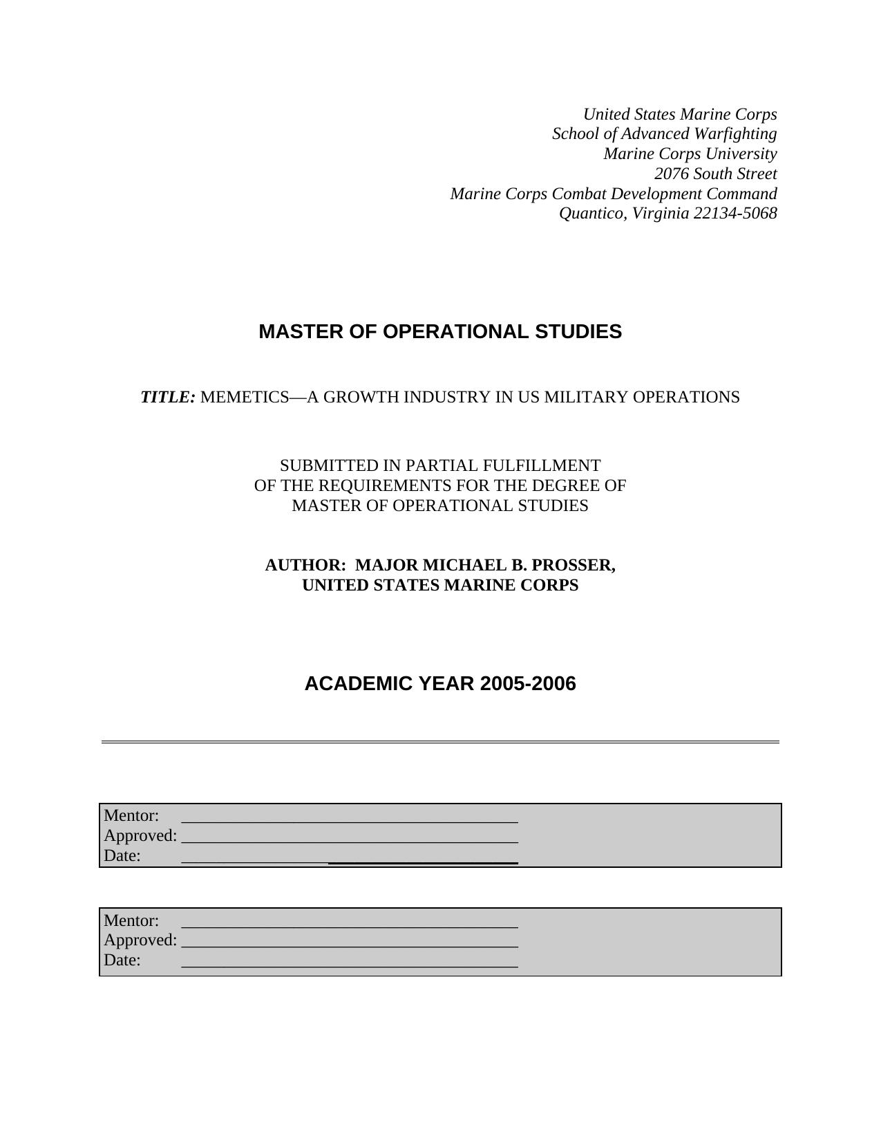 Mimetics - A Growth Industry in US Military Operations - Thesis