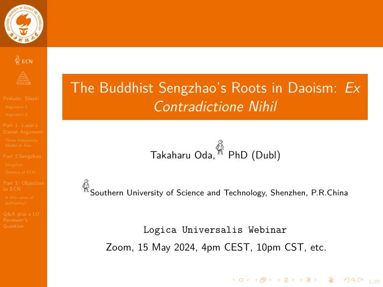 The Buddhist Sengzhao’s Roots in Daoism: Ex Contradictione Nihil