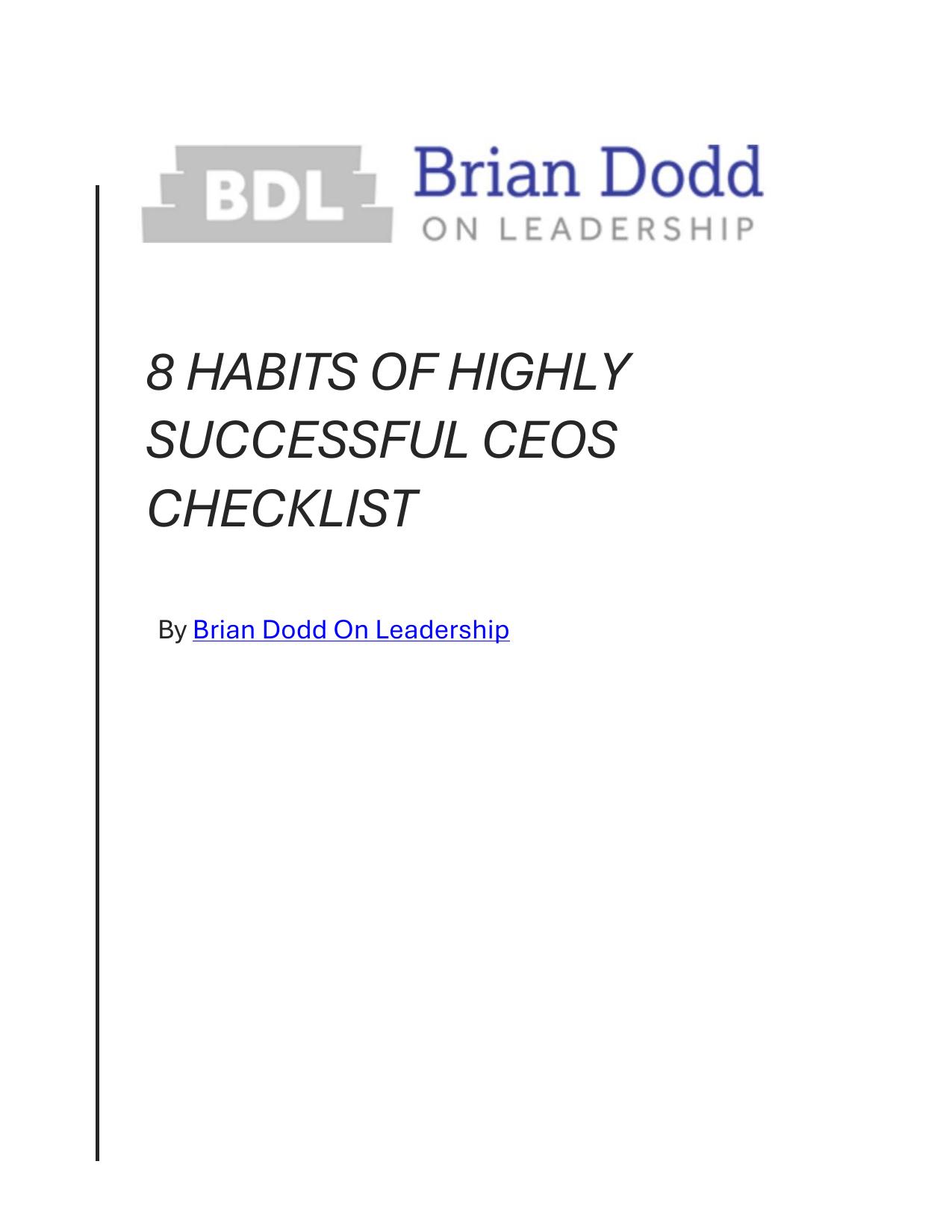 8 habits of HIGHLY SUCCESSFUL ceos Checklist