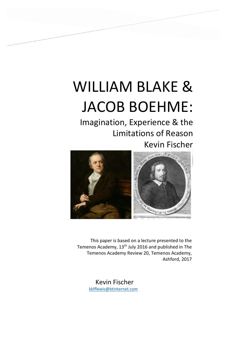 William Blake & Jacob Boehme - Imagination, Experience & the Limitations of Reason