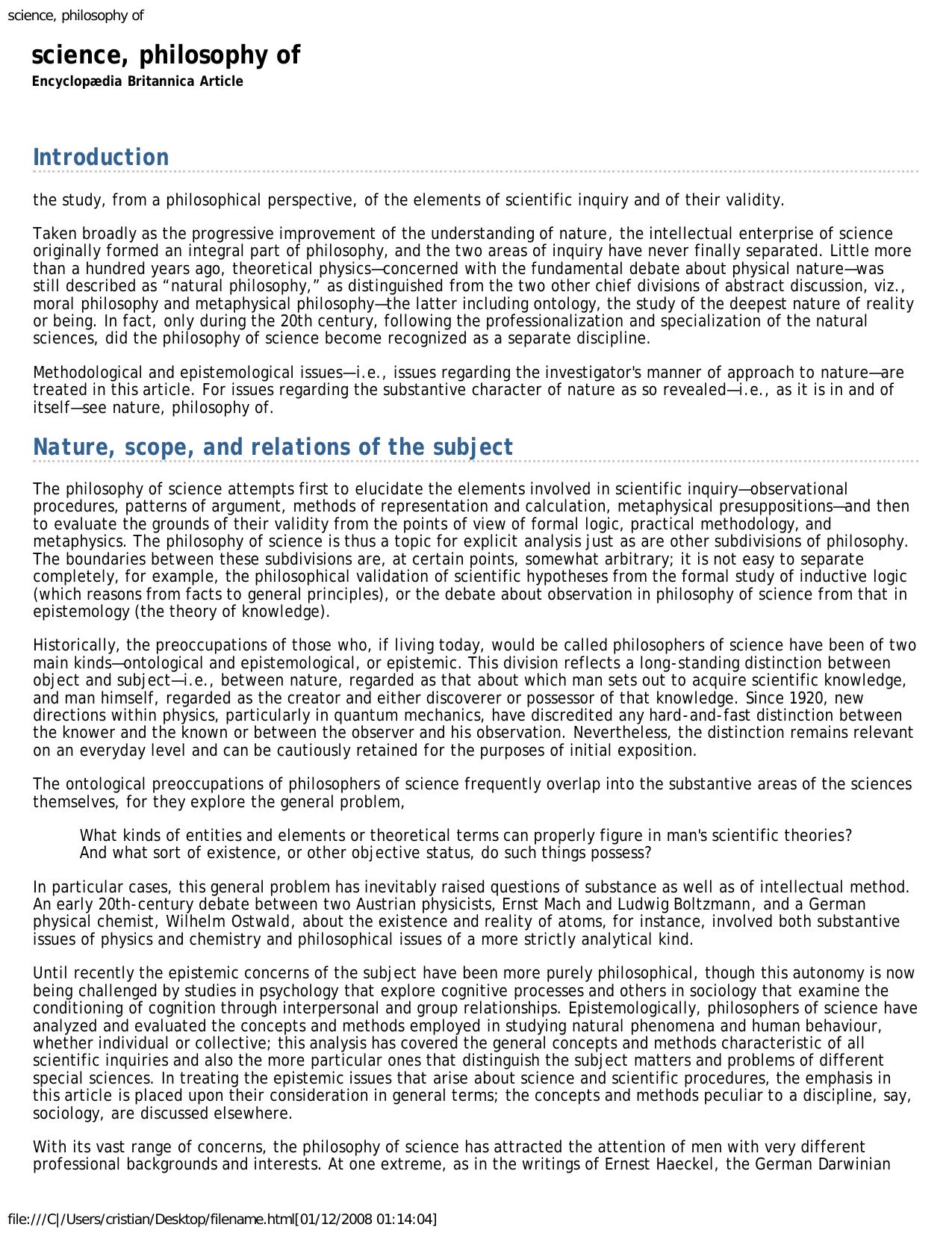 Encyclopedia Britannica - Philosophy of Science