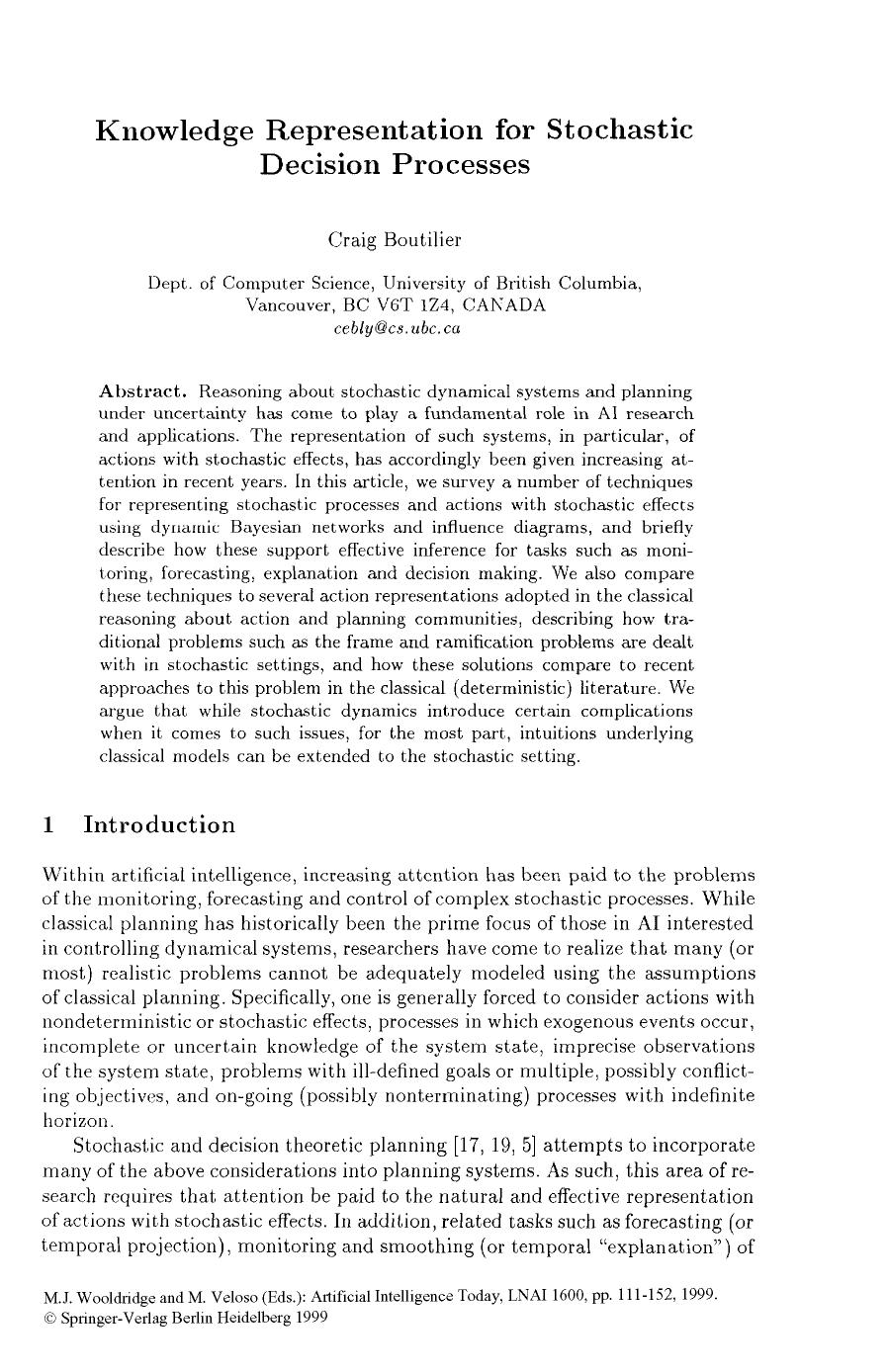 Knowledge Representation for Stochastic Decision Processes  Paper