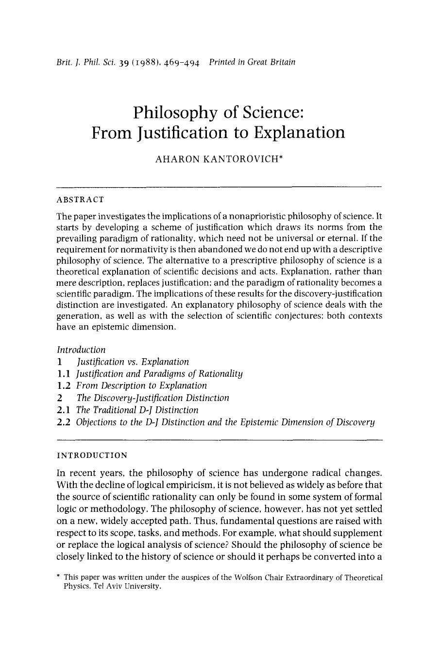 Philosophy of Science - From Justification - Paper