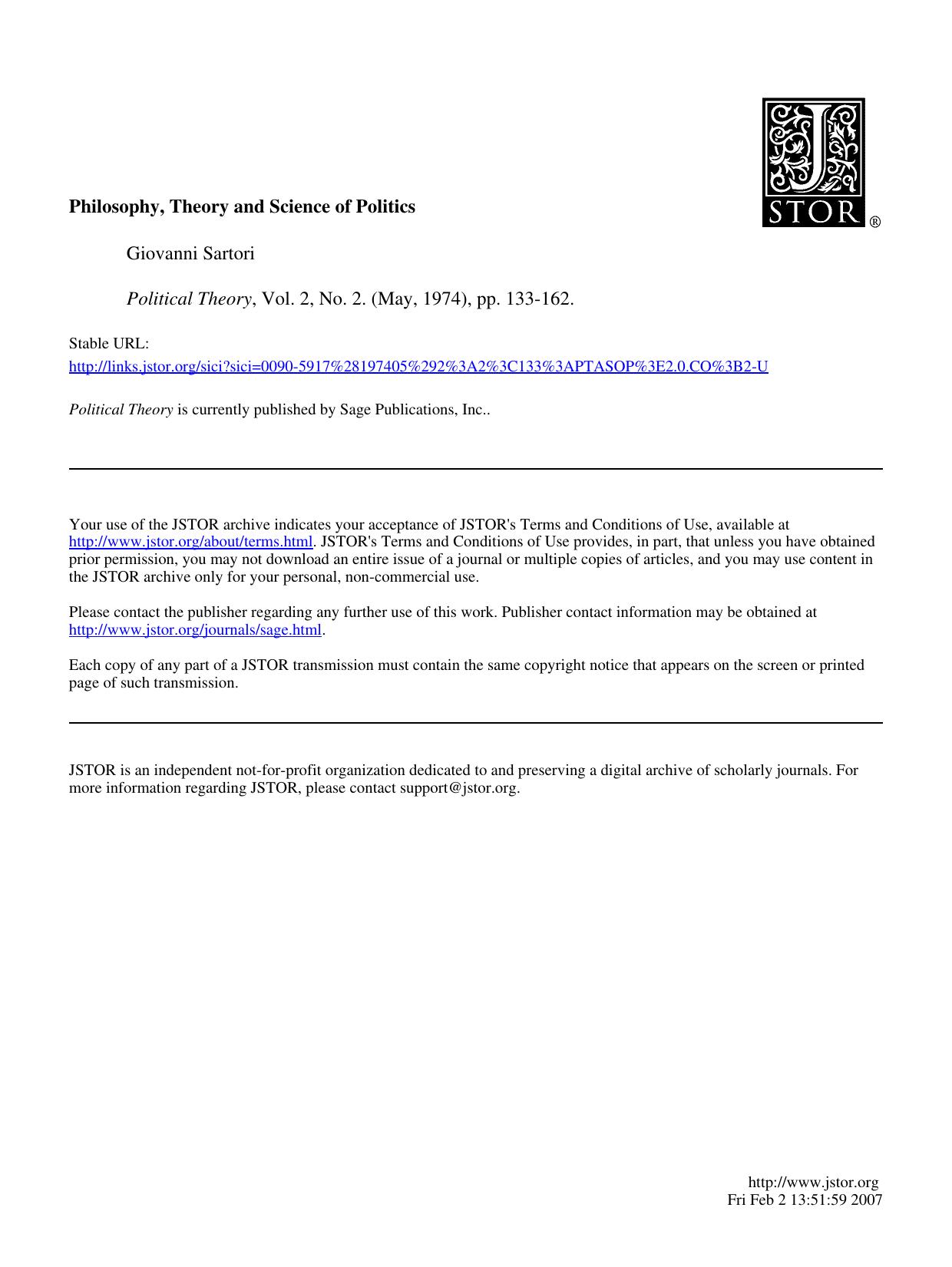 Philosophy Theory & Science Of Politics - Paper