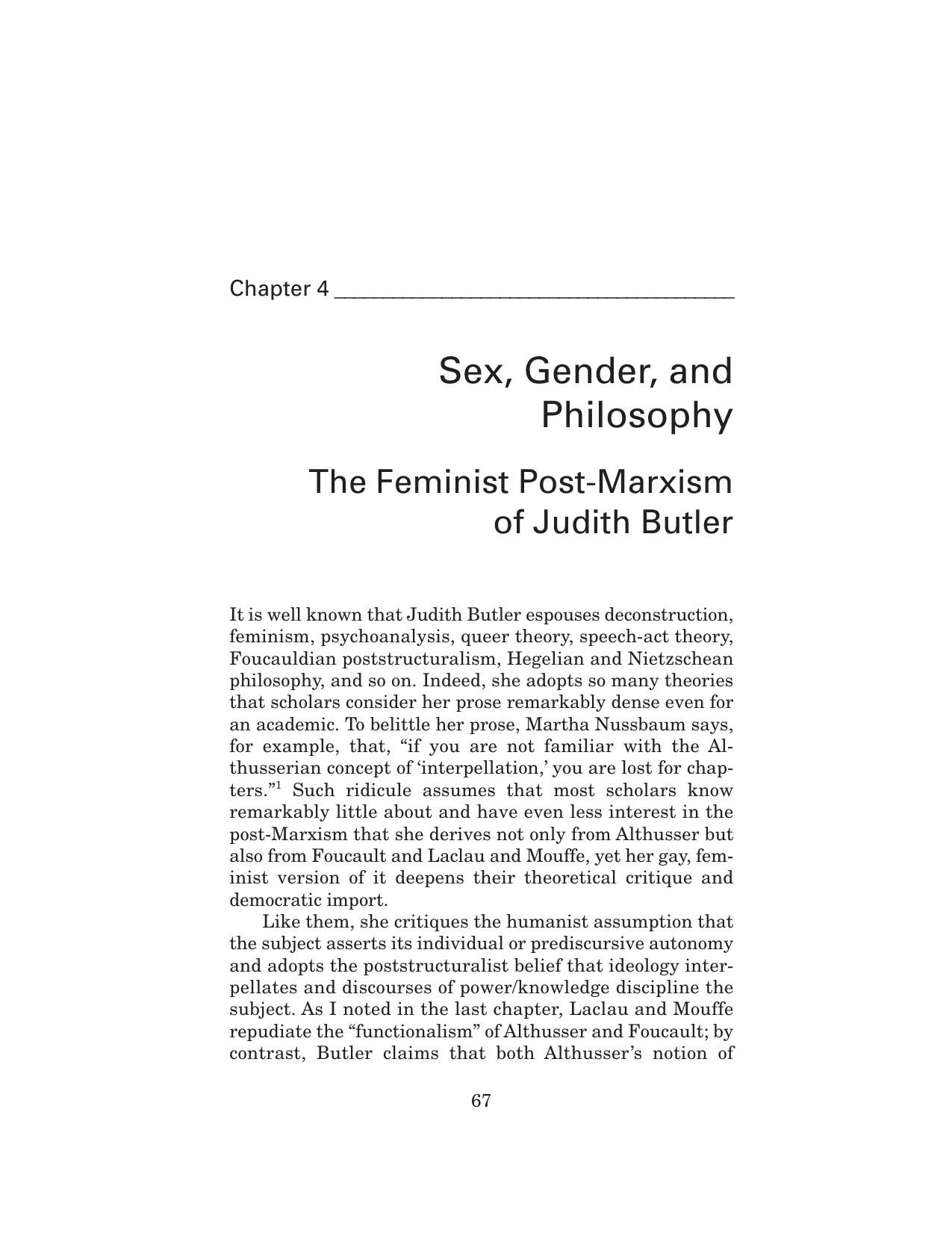Post-Marxist Theory - Sex, Gender, and Philosophy - The Feminist Post-Marxism of Judith Butler - Chapter 4