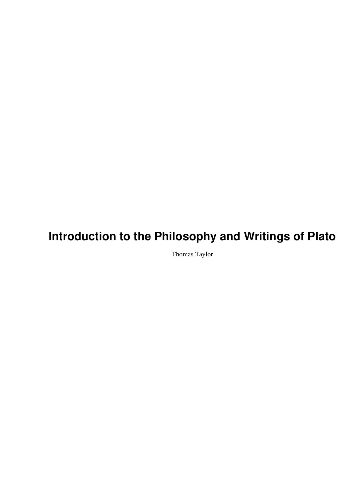 Introduction to the Philosophy and Writings of Plato - Scholar's Choice Edition