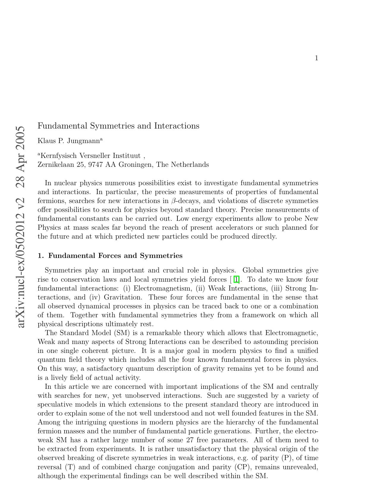 Fundamental Symmetries and Interactions - Journal Article